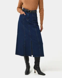 Forcast Carmen Panel Denim Skirt Indigo Blue Best