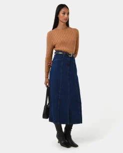 Forcast Carmen Panel Denim Skirt Indigo Blue Best