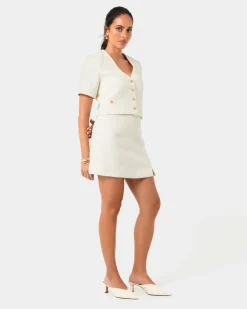 Forcast Carmen Tweed Crop Jacket Ivory Clearance