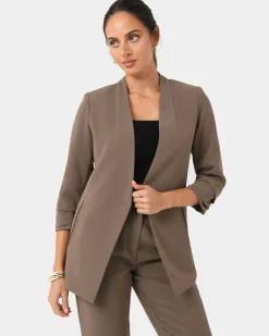 Forcast Carter 2 Collarless Blazer Sepia