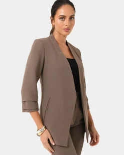 Forcast Carter 2 Collarless Blazer Sepia