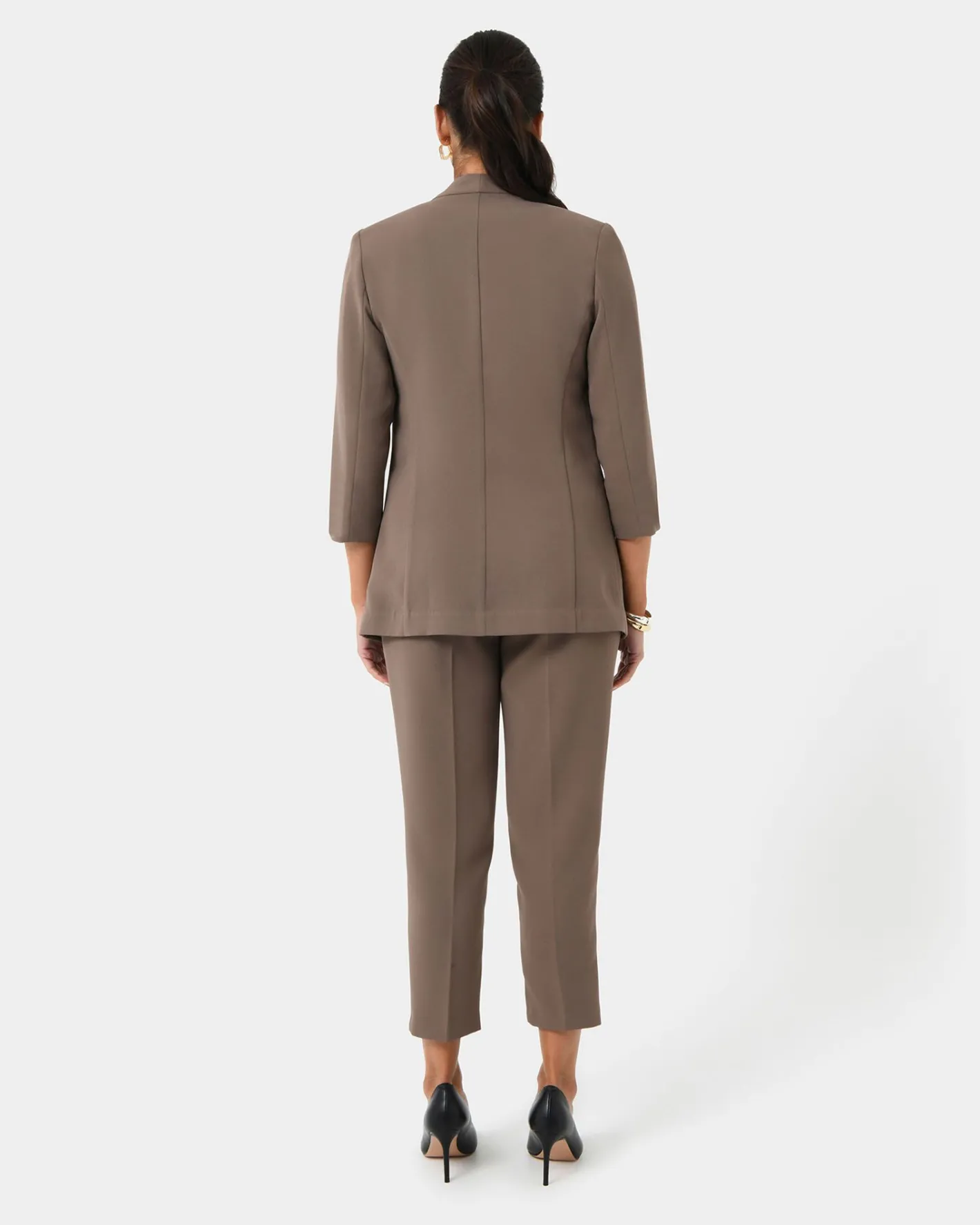 Forcast Carter 2 Collarless Blazer Sepia