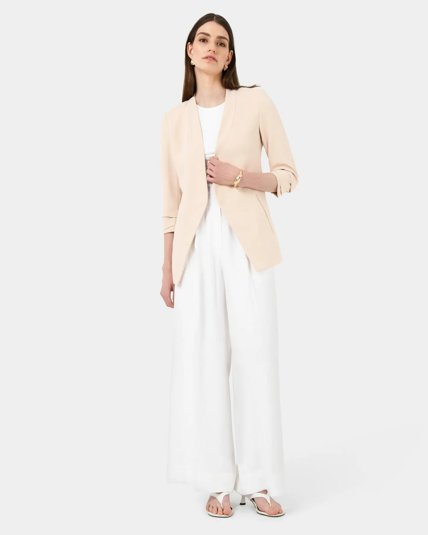Forcast Carter 2 Collarless Blazer Ecru Outlet
