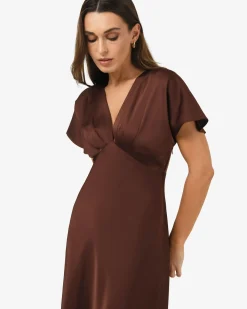 Forcast Catalina V-neck Satin Dress Brick Outlet
