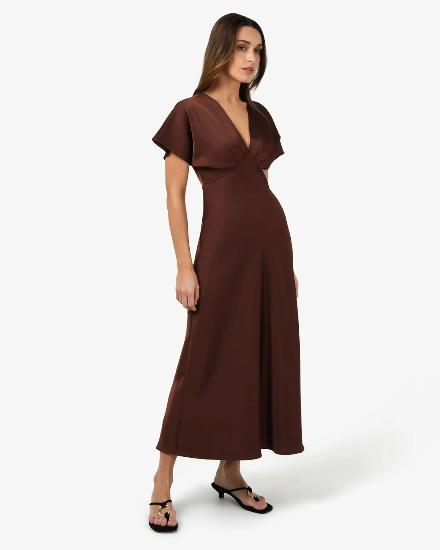 Forcast Catalina V-neck Satin Dress Brick Outlet