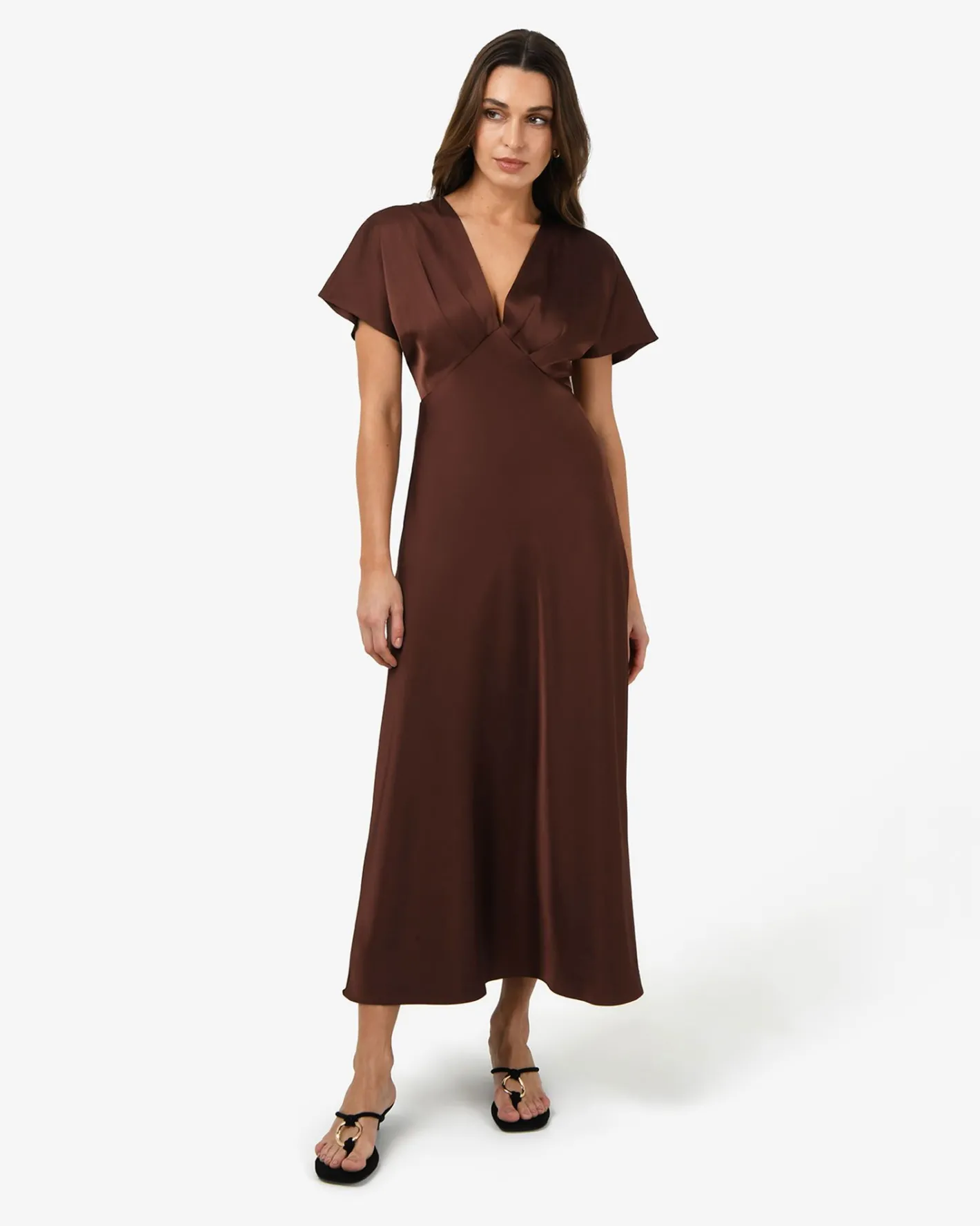 Forcast Catalina V-neck Satin Dress Brick Outlet