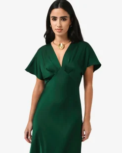 Forcast Catalina V-neck Satin Dress Emerald Hot