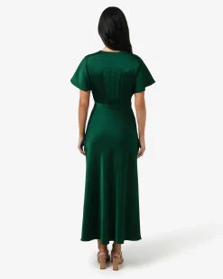 Forcast Catalina V-neck Satin Dress Emerald Hot