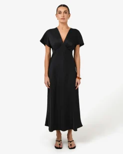 Forcast Catalina V-neck Satin Dress Black Outlet