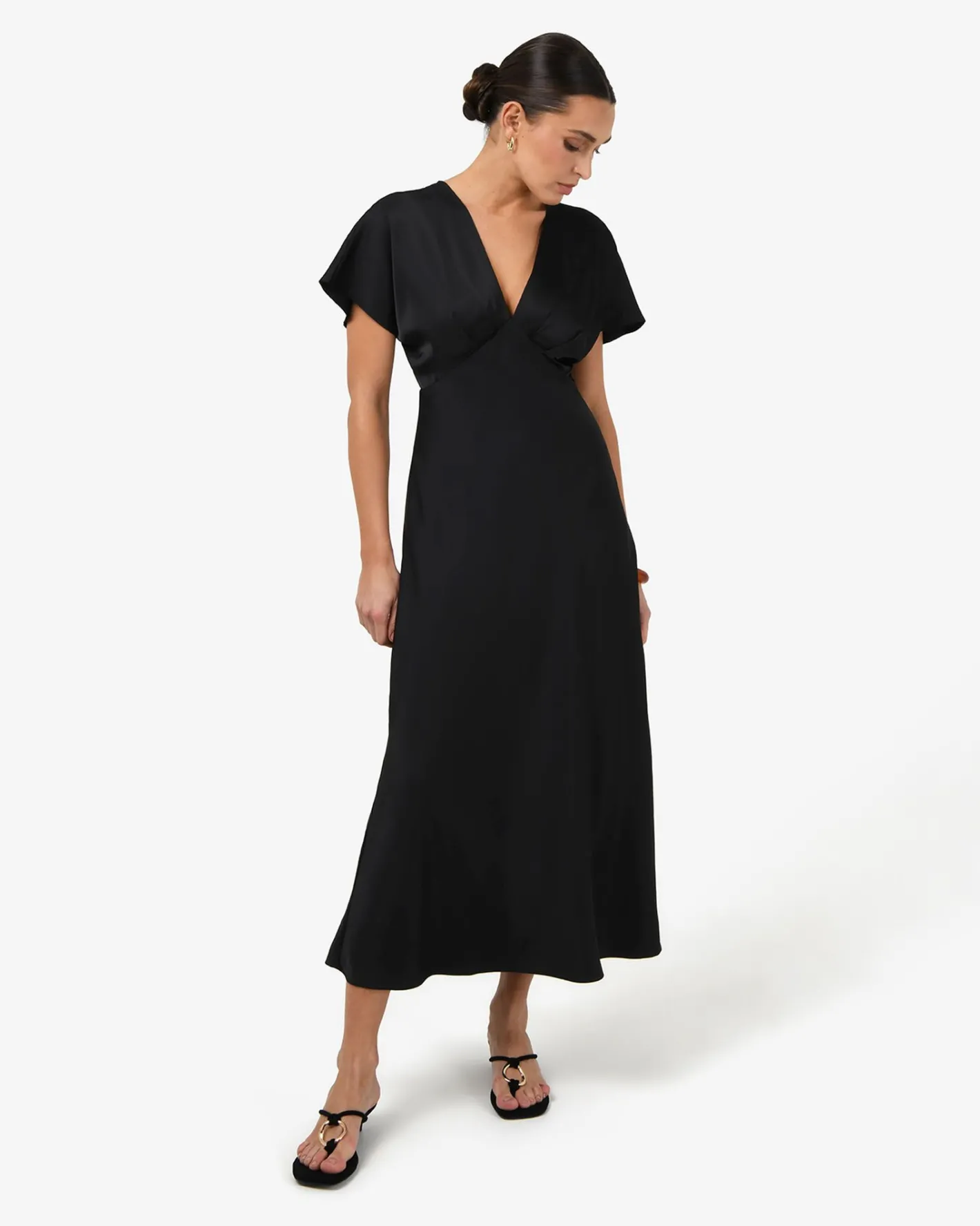 Forcast Catalina V-neck Satin Dress Black Outlet