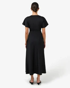 Forcast Catalina V-neck Satin Dress Black Outlet