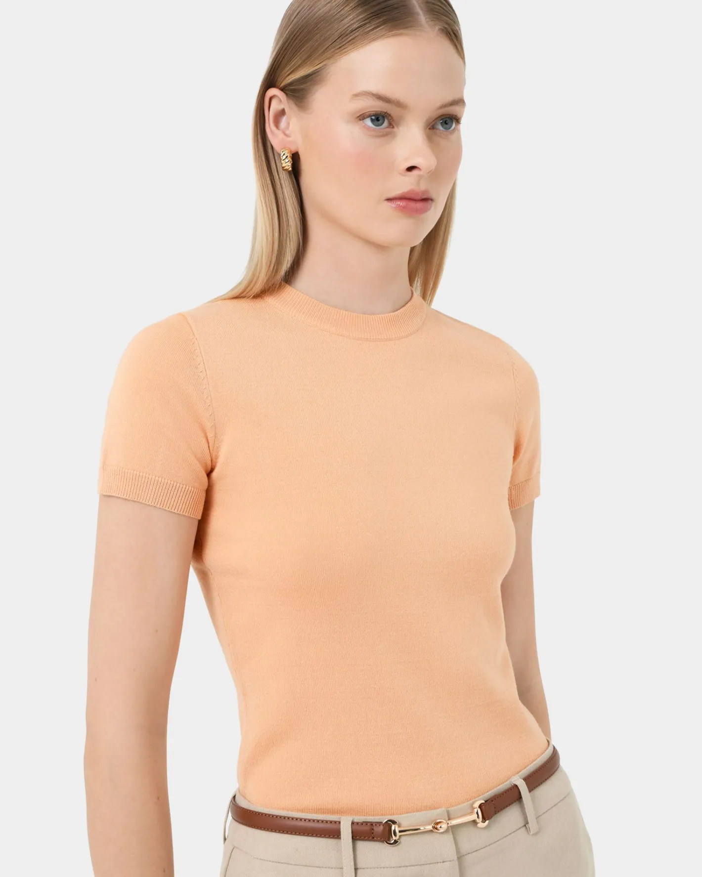 Forcast Catherine Short Sleeve Knit Coral Cream Clearance