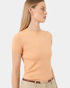 Forcast Catherine Short Sleeve Knit Coral Cream Clearance