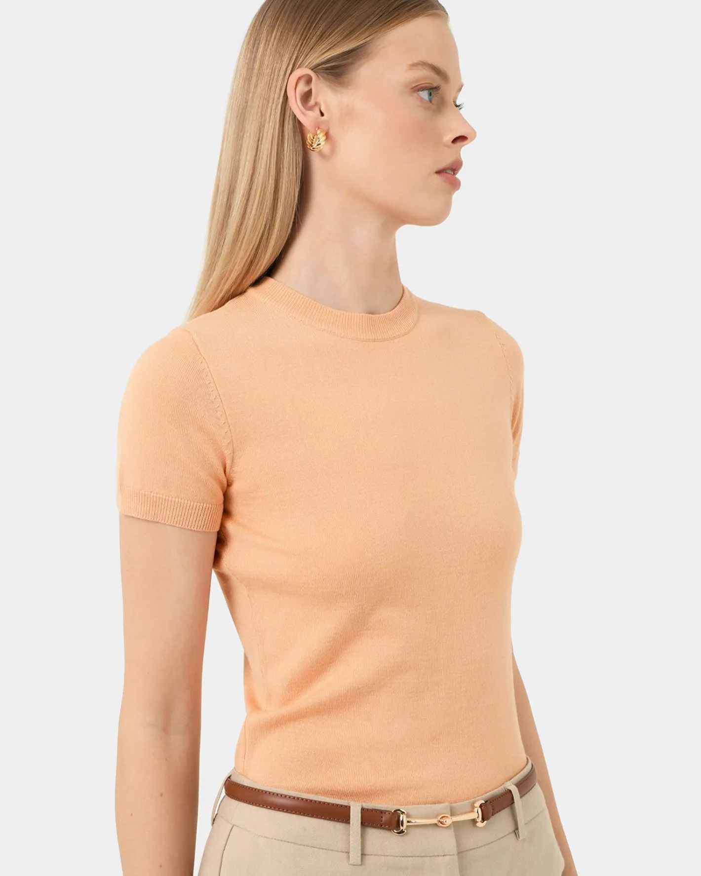 Forcast Catherine Short Sleeve Knit Coral Cream Clearance