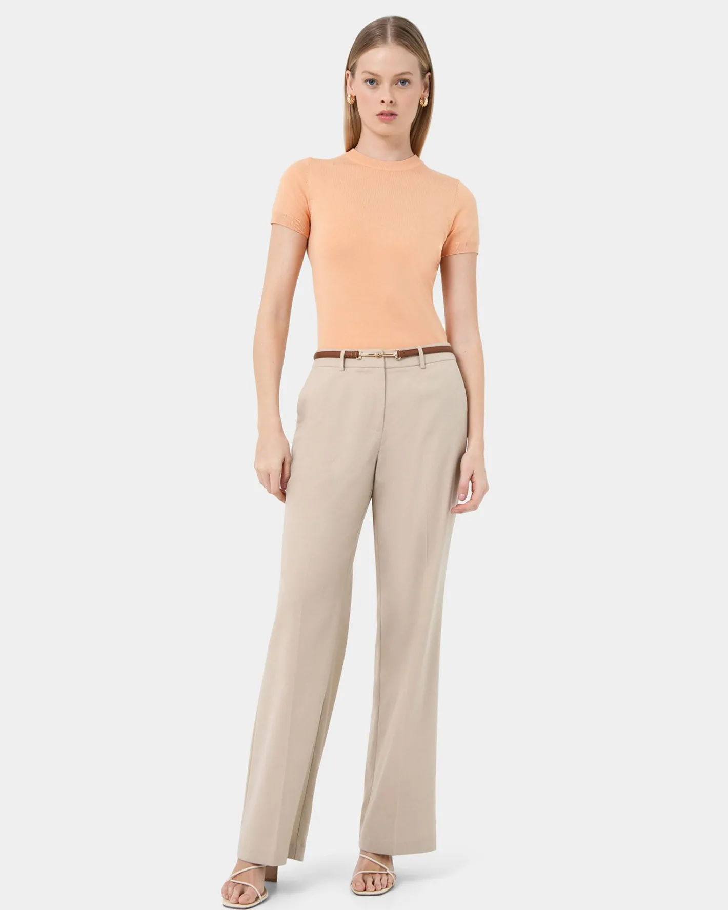 Forcast Catherine Short Sleeve Knit Coral Cream Clearance