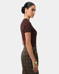 Forcast Catherine Short Sleeve Knit Chocolate Hot