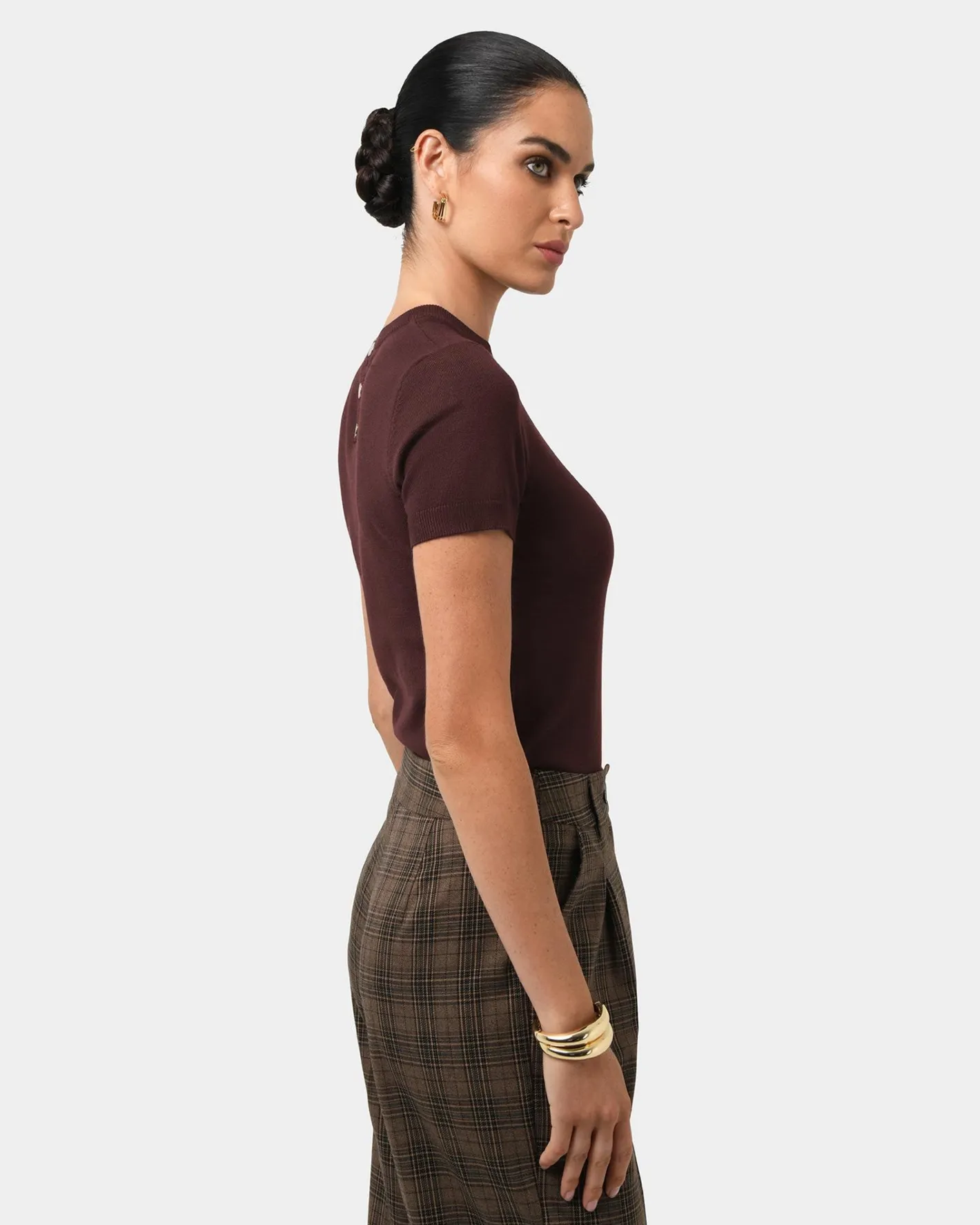 Forcast Catherine Short Sleeve Knit Chocolate Hot