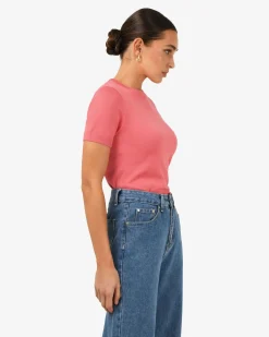 Forcast Catherine Short Sleeve Knit Blush Coral Discount