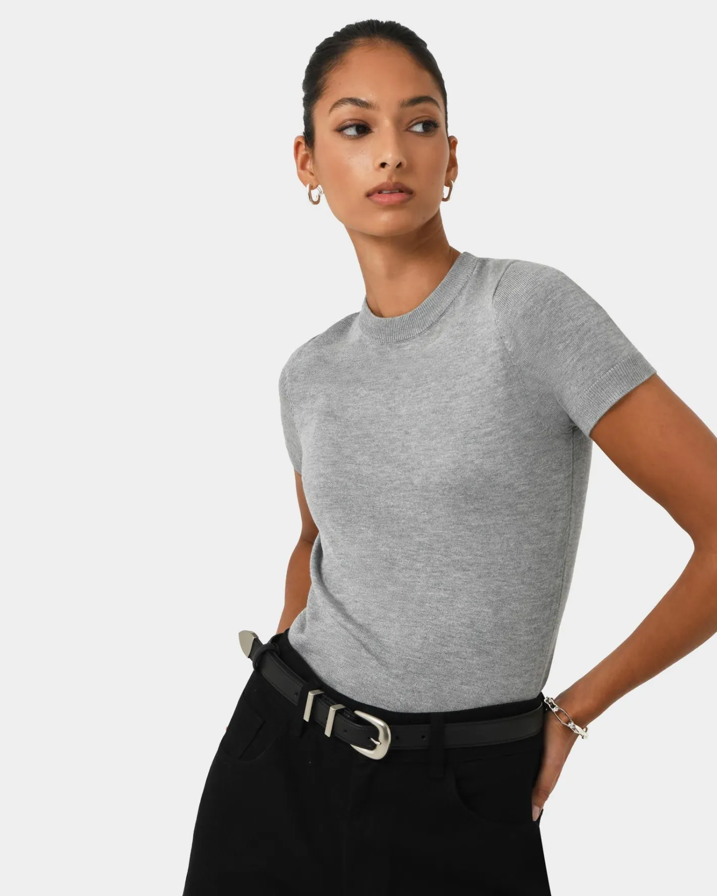 Forcast Catherine Short Sleeve Knit Light Grey Discount