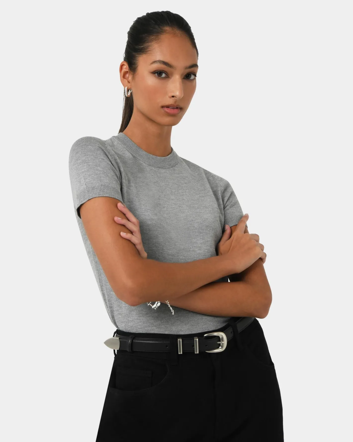 Forcast Catherine Short Sleeve Knit Light Grey Discount
