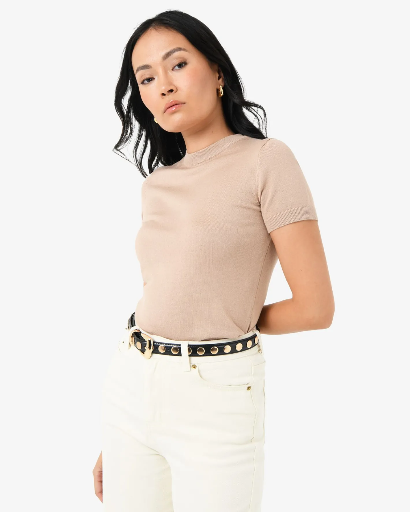 Forcast Catherine Short Sleeve Knit Light Taupe Hot