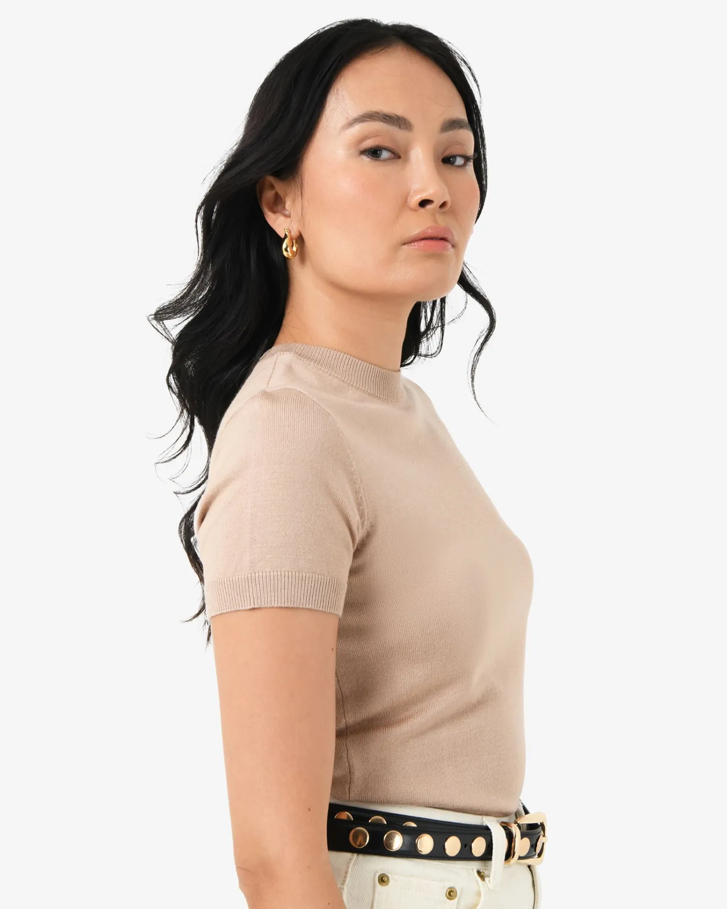 Forcast Catherine Short Sleeve Knit Light Taupe Hot
