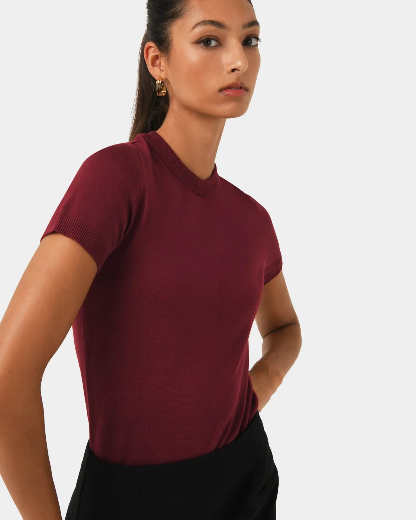Forcast Catherine Short Sleeve Knit Cabernet Clearance