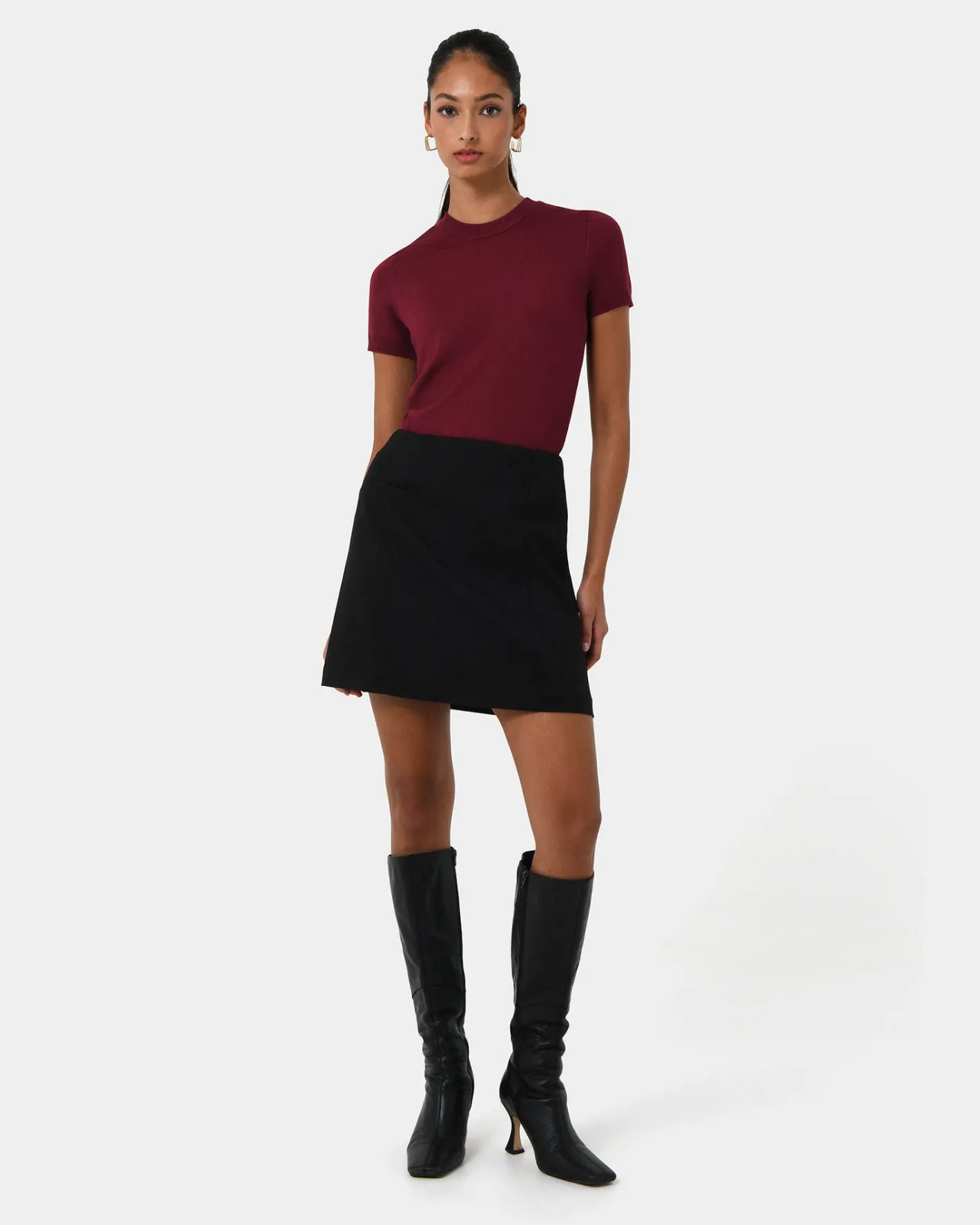 Forcast Catherine Short Sleeve Knit Cabernet Clearance