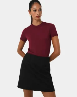 Forcast Catherine Short Sleeve Knit Cabernet Clearance
