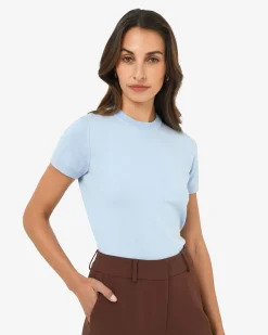 Forcast Catherine Short Sleeve Knit Cashmere Blue Hot