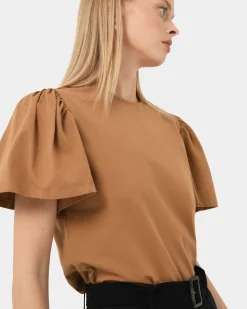 Forcast Cayla Gathered Sleeve Tee Camel Clearance