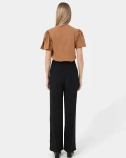Forcast Cayla Gathered Sleeve Tee Camel Clearance