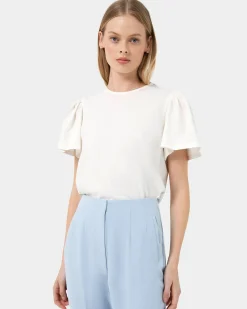 Forcast Cayla Gathered Sleeve Tee Ivory