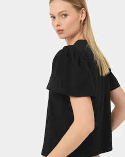 Forcast Cayla Gathered Sleeve Tee Black New