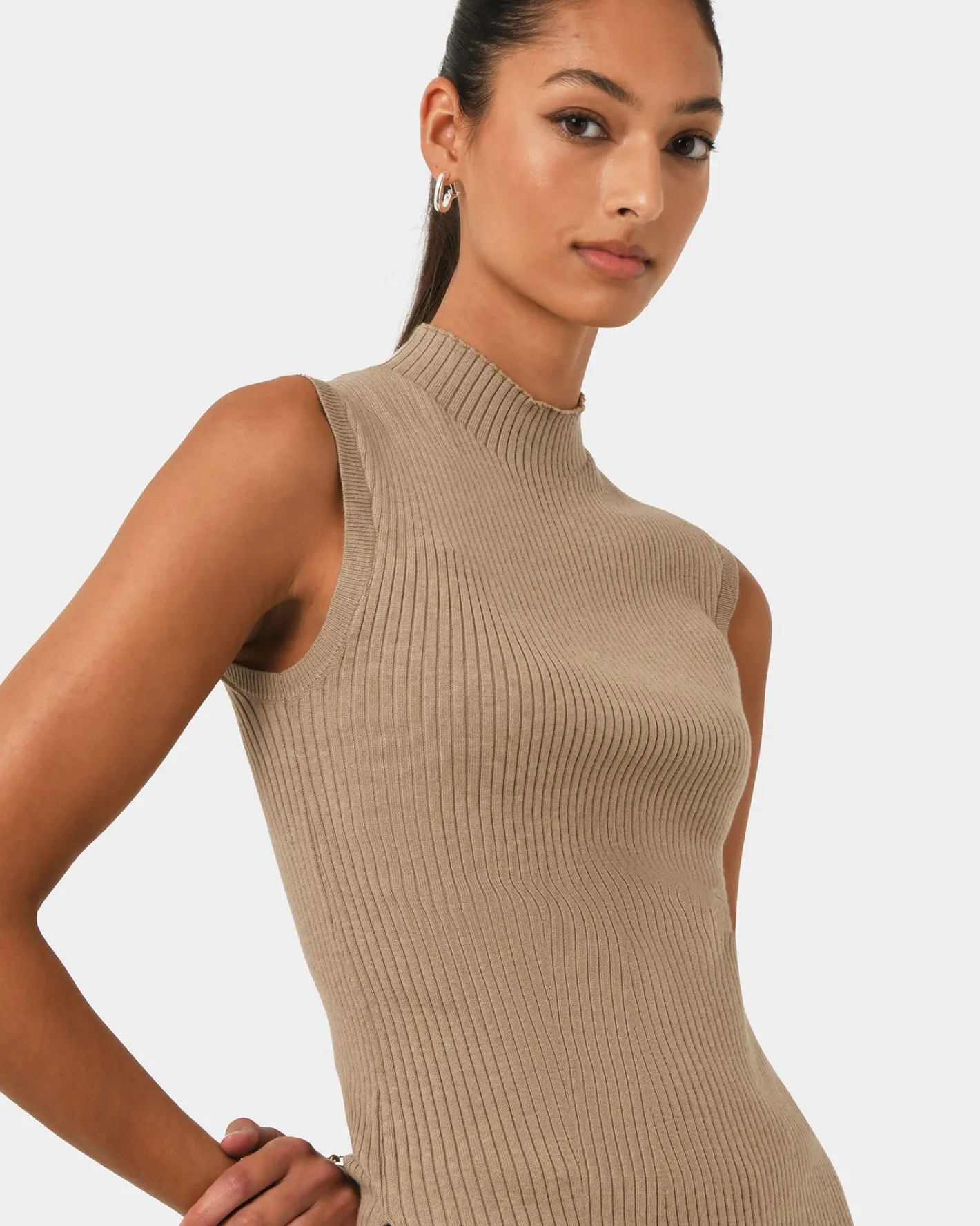 Forcast Charm Mock Neck Knit Beige