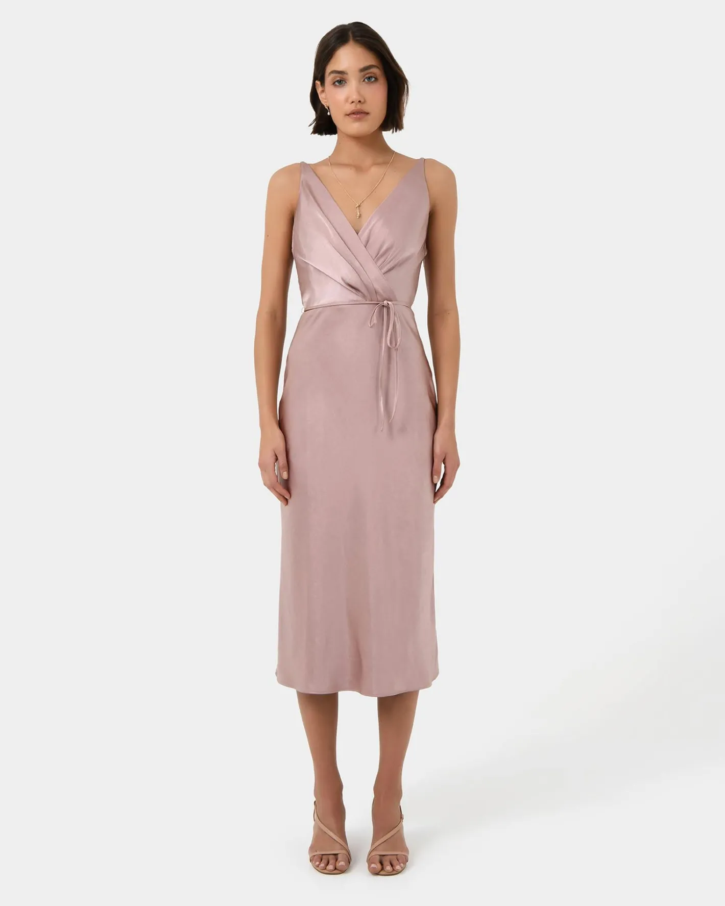Forcast Cherish Tie-waist Midi Dress Mauve Discount