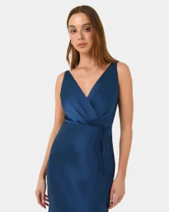 Forcast Cherish Tie-waist Midi Dress Navy