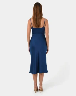 Forcast Cherish Tie-waist Midi Dress Navy