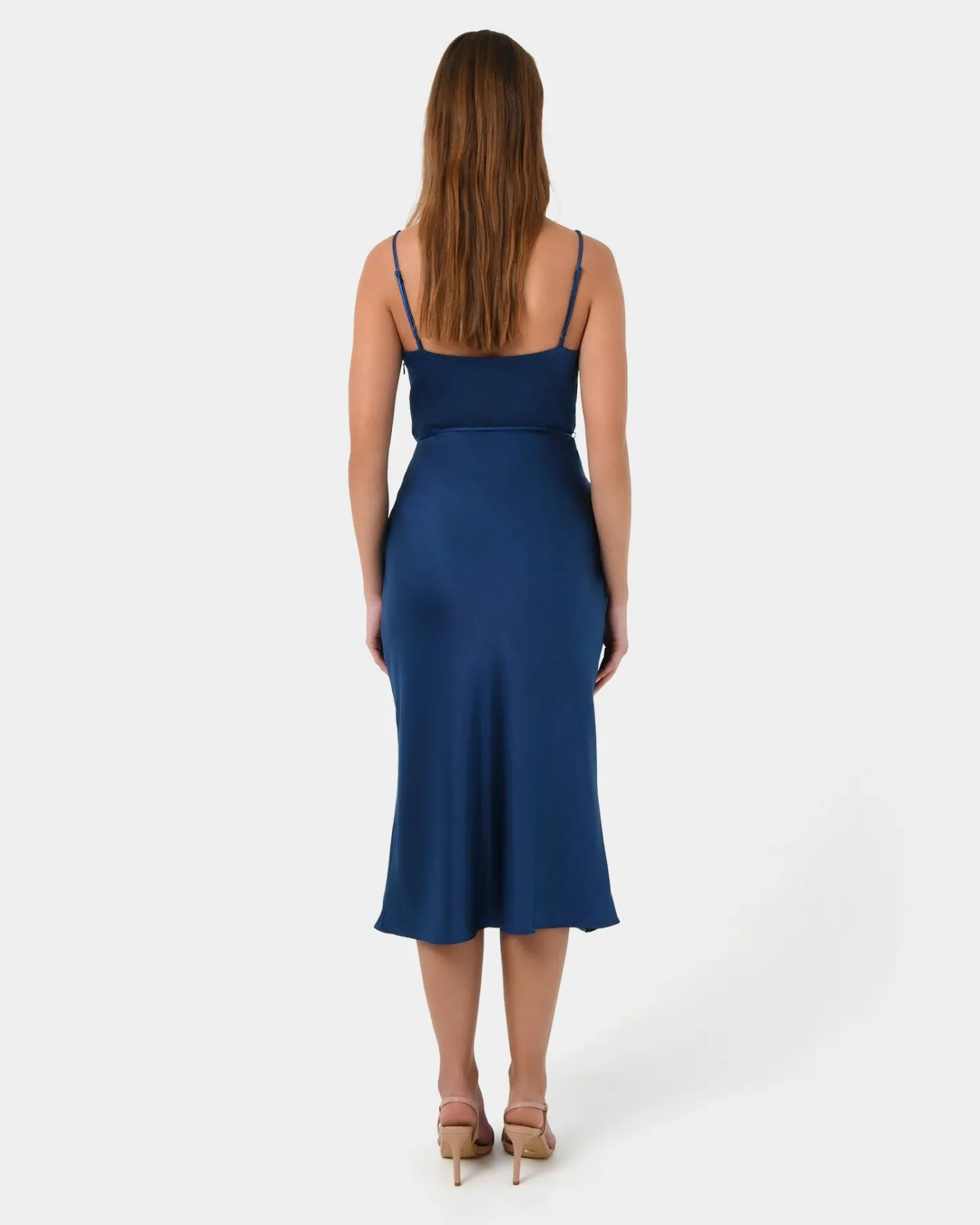 Forcast Cherish Tie-waist Midi Dress Navy