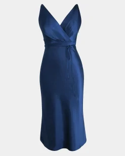 Forcast Cherish Tie-waist Midi Dress Navy