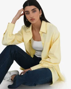 Forcast Chicago Oversized Cotton Shirt Lemon Online