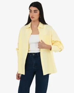 Forcast Chicago Oversized Cotton Shirt Lemon Online