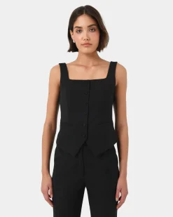 Forcast Chloe Square Neck Vest Black New
