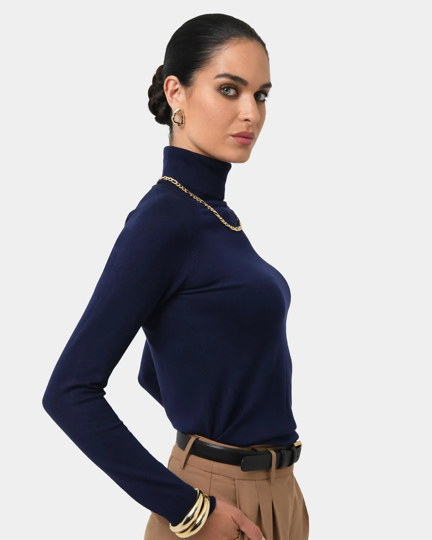 Forcast Clarisse Turtleneck Sweater Navy New