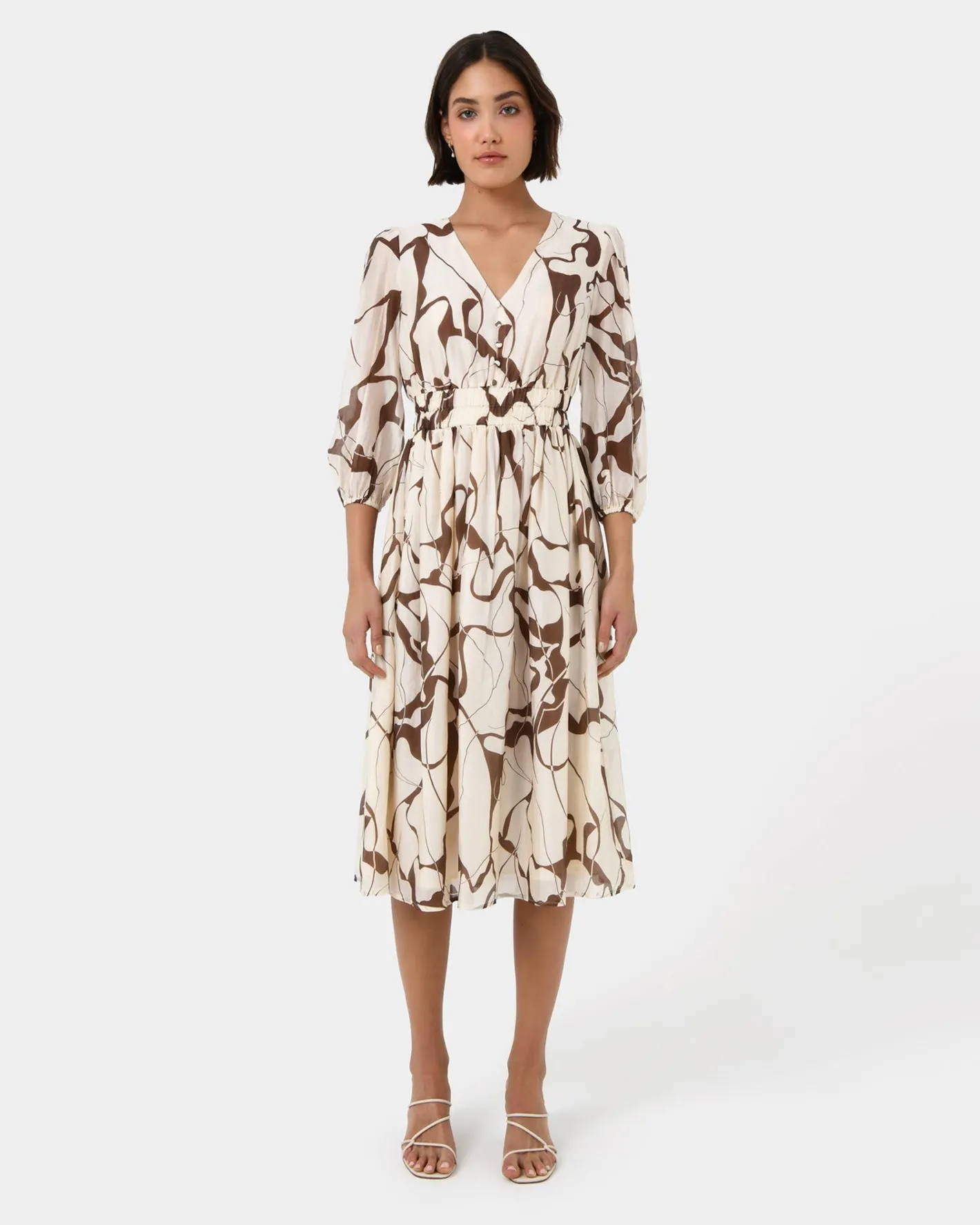 Forcast Cleo V-neck Dress Organic Brown