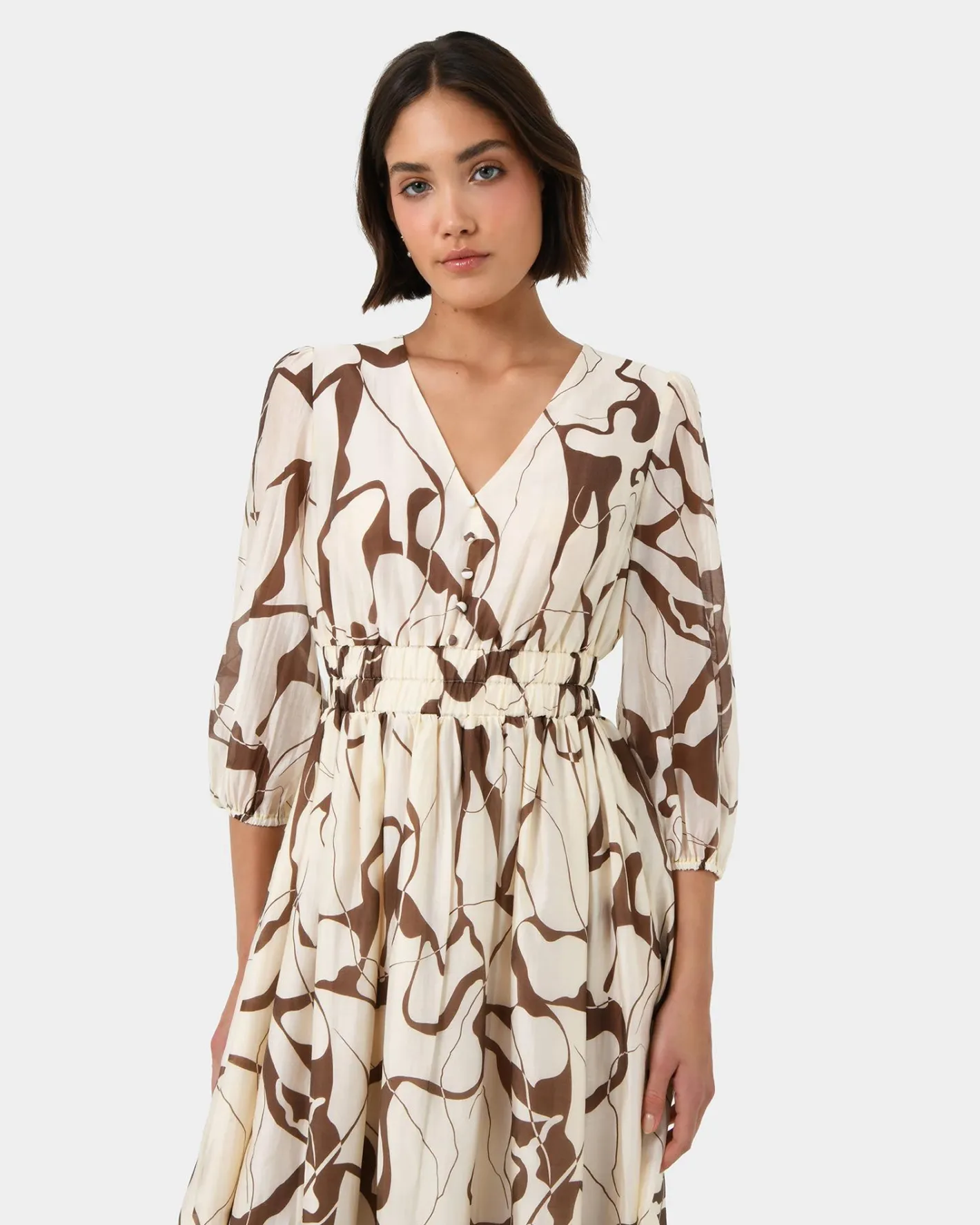 Forcast Cleo V-neck Dress Organic Brown