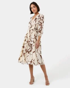 Forcast Cleo V-neck Dress Organic Brown