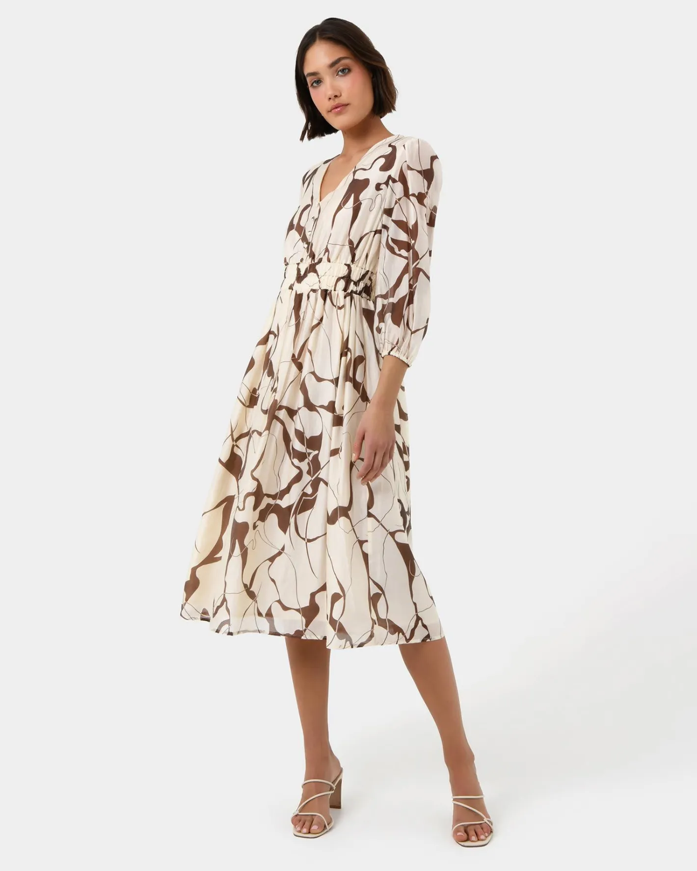 Forcast Cleo V-neck Dress Organic Brown