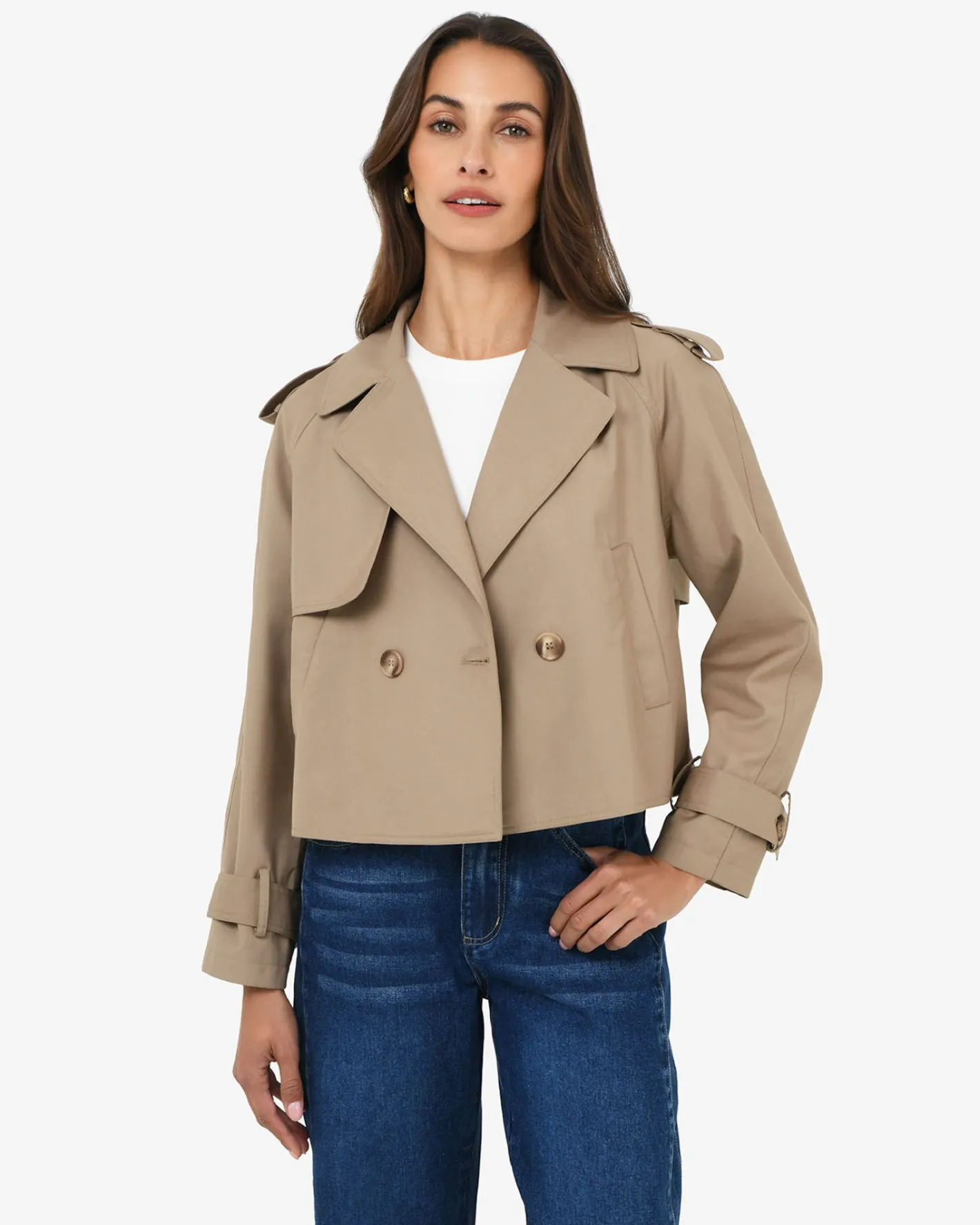Forcast Collins Cropped Trench Coat Beige Best