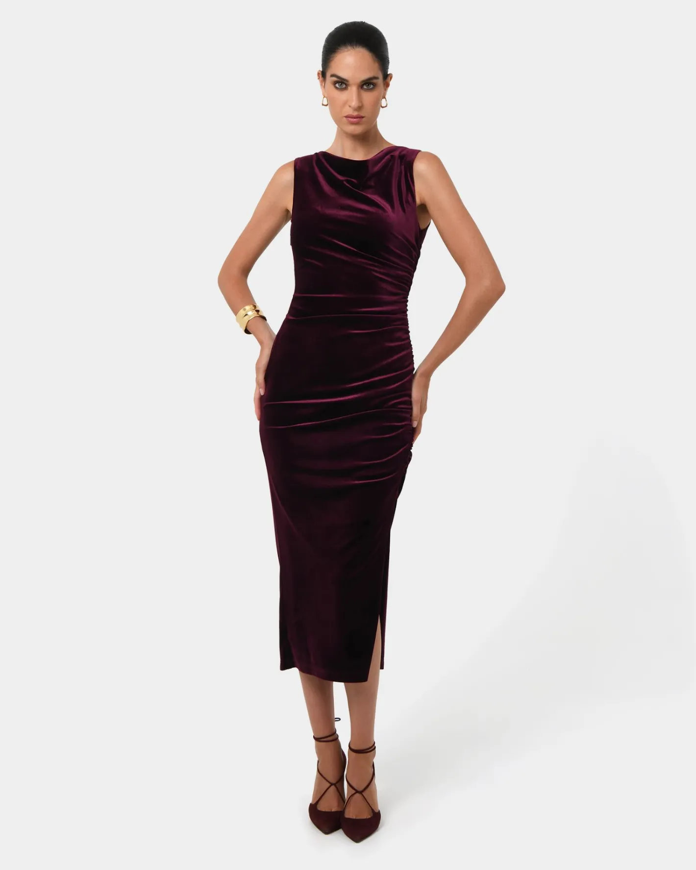 Forcast Cory Drape Midi Dress Grape Hot